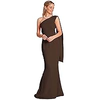 Women's Long Chiffon Dress Column Ruched One Shoulder Floor Length Mother of The Bride Dresses