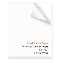 Printable Vinyl Sticker Paper Glossy White 100 Sheets 8.5