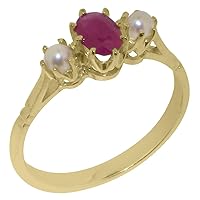 Solid 10k Gold Natural Ruby & Cultured Pearl Womens Ring (Yellow, Rose, White Gold options) - Sizes 4 to 12 Available