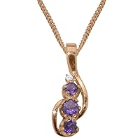 Solid 9ct Rose Gold Natural Amethyst & Diamond Womens Pendant & Chain Necklace - Choice of Chain lengths