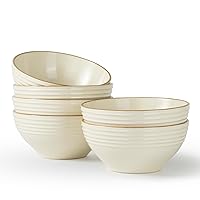 famiware Jupiter Cereal Bowl, 23 OZ Soup Bowls Set of 6, Microwave and Dishwasher Safe, Sturdy & Stackable, Cereal Bowls for Kitchen, Vanilla White