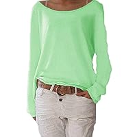 Solid Color Casual Round Neck Long Sleeve Women Knitted T-Shirt Bottoming Top(Green,3X-Large)
