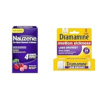 Nauzene Upset Stomach & Nausea Chewable Wild Cherry Tablets, 42 Count & Dramamine Motion Sickness Less Drowsy Formula, 8 Count