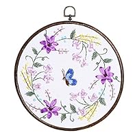 Ribbon Embroidery Kit for Beginner Flower Design DIY Home Wall Decor Floral Ring Purple with Antique Hoop
