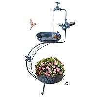 Blue Bird Baths for Outdoors Metal Garden Bird Bath with Solar Lamp Vintage S Birdbaths with Flower Planter Pedestal Standing Bird Feeder(36