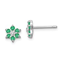 925 Sterling Silver Emerald Diamond Earrings