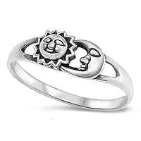 CHOOSE YOUR COLOR Sterling Silver Sun Moon Universe Ring