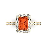 Clara Pucci 1.82ct Emerald Cut Solitaire with accent Red Simulated Diamond designer Modern Statement Ring Real Solid 14k Yellow Gold