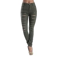 Women's High Waisted Colored Ripped Skinny Pants