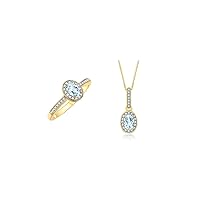 Rylos Women's 14K Yellow Gold Halo Pendant Necklace & Matching Ring. Gemstone & Diamonds, 18
