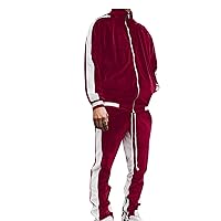 Mens Full Zip Athletic Tracksuit Casual 2 Piece Sweatsuits Side Striped Track Jacket Sweatpants Jogging Sports Suit
