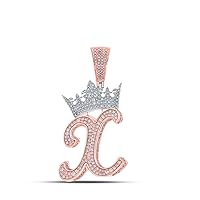 The Diamond Deal 10kt Two-tone Gold Mens Round Diamond Crown X Letter Charm Pendant 1-1/2 Cttw
