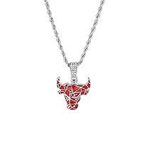Hip hop fashion Enamel Red Black Bull Pendant Necklace With Tennis Chain silver