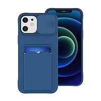 FORLUZ Slide Camera Protection Wallet Holder Card Bag Phone Case for iPhone 14 12 11 13 Pro Max X XR XS 7 8 Plus Soft Silicone Cover,Navy,for 12 or 12 Pro