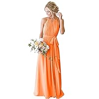 Women's Chiffon Bridesmaid Dresses for Women Halter Pleated Long A-Line Formal Party Dresses