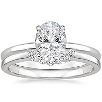 Moissanite Engagement Ring Set, 3ct Oval Stone, Twisted Design, White Gold Band, Customizable Metal Options