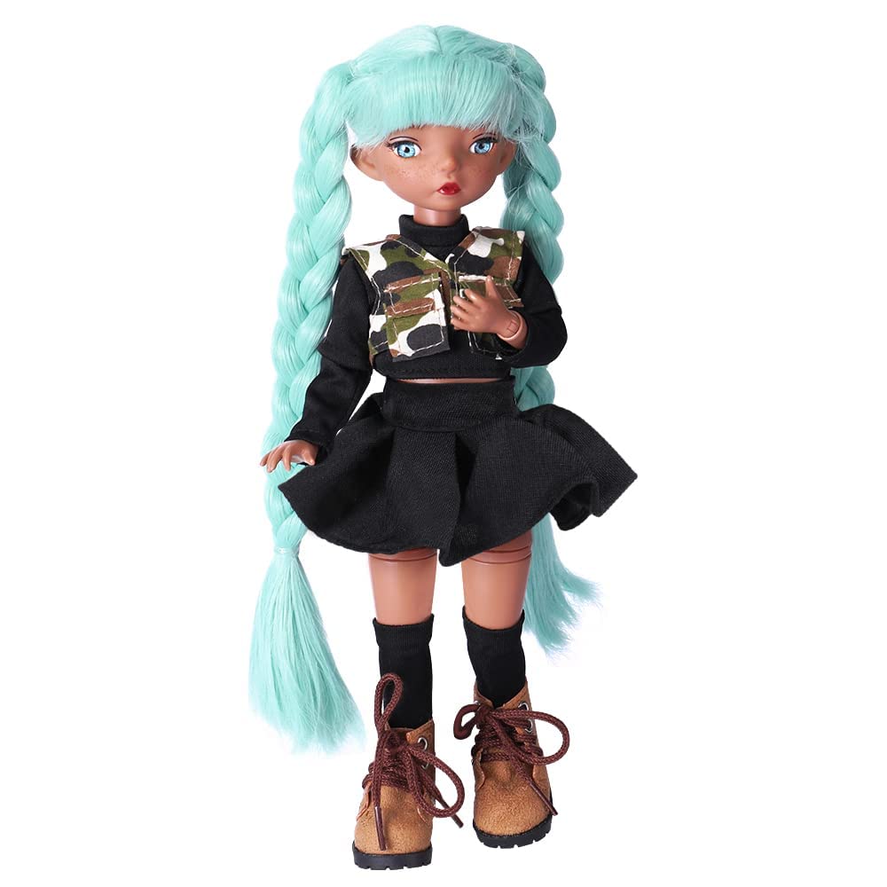 QUEBAN Doll by Vaddon-Poseable Fashion Doll with Black Skirt and Blue Ponytail,A Pair of Designer Recommended Interchangeable Hand,Great Gift for Kids 6-12 Years Old and Collectors-11 ?Inches