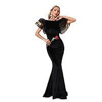 Dresses for Women - Open Back Exaggerated Ruffle Trim Mermaid Hem Prom Dress