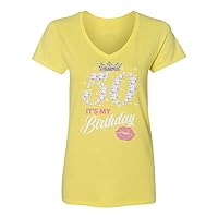 Its My 50th Birthday Kiss Queen Girl Ladies' V-Neck Tshirt
