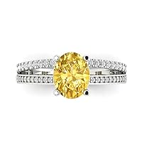 Clara Pucci 3.22 Oval Cut Solitaire W/Accent split shank Yellow Simulated Diamond Anniversary Promise Wedding ring Solid 18K White Gold