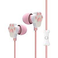 Wired Headset Cartoon Cat Paw 3.5mm Sports Stereo Earbud with Mic Noise Reduction Univeral Pink