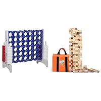 ECR4Kids Jumbo 4-to-Score, Giant Game, Red/White/Blue & Jenga Official Giant JS6 - Extra Large Size Stacks to Over 4 feet, Includes Heavy-Duty Carry Bag, Premium Hardwood Blocks, Splinter Resistant