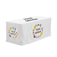 TopTie Custom Fitted Table Cover for 8 FT Table, Full Color Imprint, Open Back-White-Open Back