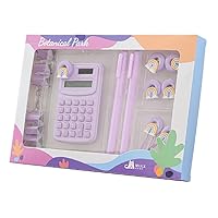 Kids Calculator,Purple Basic Calculator Desk Supplies Cute Stationary Comes with Long Tail Paper Clamp & Pens & Bookmark & Pushpin Paper Organizing Book Math for School Office Home Classroom