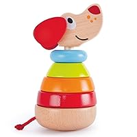 Hape Pepe Sound Stacker| Rainbow Wood Sound Stacker, Cute Puppy Animal Toy for Toddlers 12months and Up, Multi (E0448), L: 3.8, W: 3.8, H: 7.2 inch