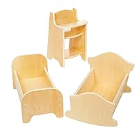 Environments Wooden Doll Furniture Set, Includes Doll Bed, Cradle, and Highchair, Toddler Role Play, Pretend Play, Dramatic Play, Just Like Mom and Dad, Doll Accessories, Durable Wood, Ages 2+