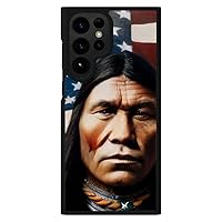 Portrait of a Native American Man with a Flag Samsung S22 Ultra Phone Case - Tribal Phone Case for Samsung S22 Ultra - Native American Samsung S22 Ultra Phone Case Multicolor