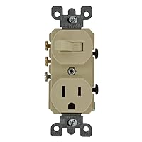 Leviton 5245-I 3-Way Duplex Combination Switch/Receptacle, 1 P, 3 Wire, 15 A, 120 Vac, Ivory