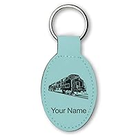 LaserGram Oval Keychain, Freight Train, Personalized Engraving Included (Teal)