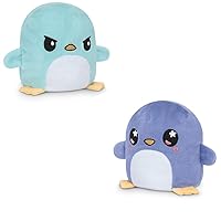 TeeTurtle, Reversible Penguin Plushmate, Starry Purple + Angry Light Blue, Show Your Mood Without Saying a Word! 3.5 inch