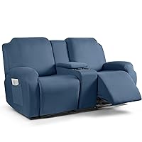 TAOCOCO Reclining Loveseat with Middle Console Slipcover, 4 Piece Polyester Fabric Stretch Loveseat Reclining Sofa Covers (P Blue, 2 Seat Recliner Cover with Console)