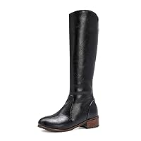 Womens soft PU Leather zipper lace up Knee High Boot flat Winter Fashion Boots