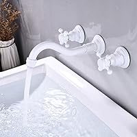 Faucets,Matte Wall Mounted Bathroom Faucet, Single Handle Lavatory Sink Basin Faucets Swivel Mixer Tap with Valve, Tub Tub Mix Taps, Built-in Energy-Saving Bubbler/White