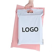 50pcs Personalized Custom Bags with Logo Customized Mailing Shipping Bags Plastic Gift Shoe Box Product Packaging Bags Waterproof Express Bags Logo Printing (Pink,25x33cm)