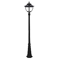 Pagoda Solar Post Light for Outdoors, Asian-Style Design, Black Aluminum with Glass, Warm White Light 2700K (104B001)