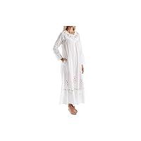 LA CERA Women's Rosebuds Nightgown, Long Sleeves White with Embroidered Roses