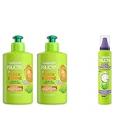 Garnier Fructis Leave-In Frizzy Dry Hair Conditioner with Argan Oil, 10.2oz (2 Count) and Curl Construct Mousse for Curly Hair, 6.8oz