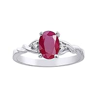 Diamond & Ruby Ring Set In Sterling Silver Solitaire