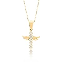 GELIN 14K Solid Gold Angel Cross Necklace for Women | 14K Gold Angel Wings Pendant Necklace, 18