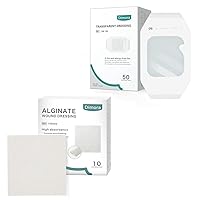 Dimora 50 Packs Transparent Dressing + Calcium Alginate4'' x 4'' Patches 10 Pack Non-Stick