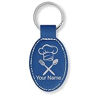 LaserGram Oval Keychain, Chef Hat, Personalized Engraving Included (Dark Blue)
