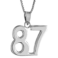 Sterling Silver Number 87 Necklace for Jersey Numbers & Recovery High Polish 3/4 inch, 2mm Curb Chain