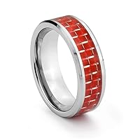 Roberto Ferrini Design 6MM Tungsten Carbide Ladies/Mens/Unisex Comfort Fit Wedding Band Ring w/Red Carbon Fiber Inlay (Available Sizes 4-11 Including Half Sizes)