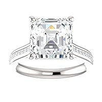 5 CT Asscher Cut Moissanite Diamond Handmade Engagement Ring Sterling Silver Solitaire Bridal Wedding Rings for Women, Anniversary Ring Gift