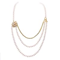 JYX Pearl Triple Strand Necklace AA+ Quality 6-7mm Flat Round Freshwater Pearl Neclace 34