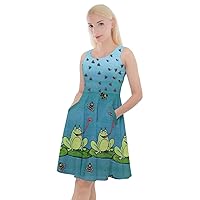 CowCow Womens Frizzle Bee Frogs Knee Length Skater Dress with Pockets - XS